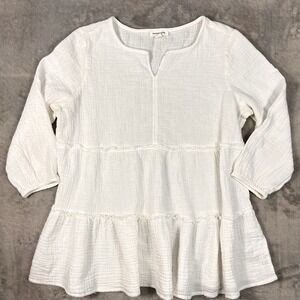 Beach Lunch Lounge Tunic Top Womens L White Gauze Tiered Ruffle Clean Girl